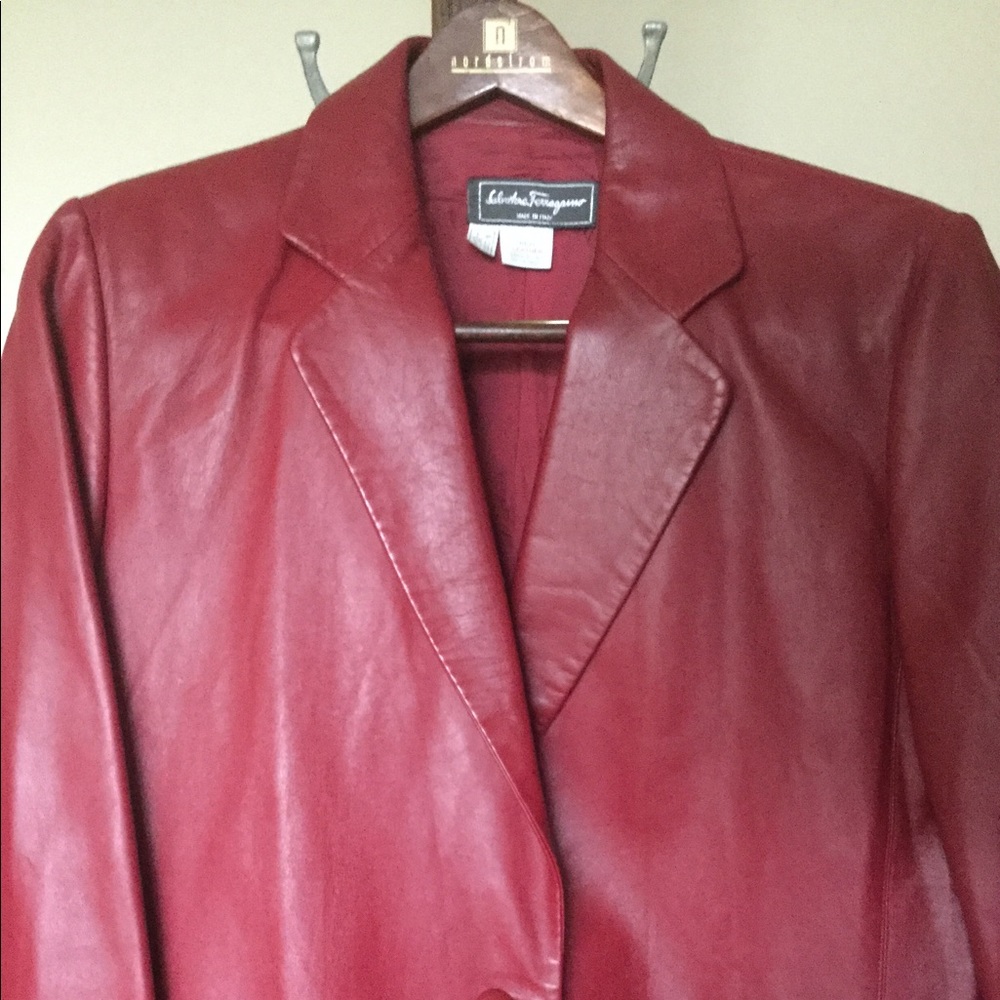 SALVATORE FERRAGAMO US12 Red Leather Jacket
